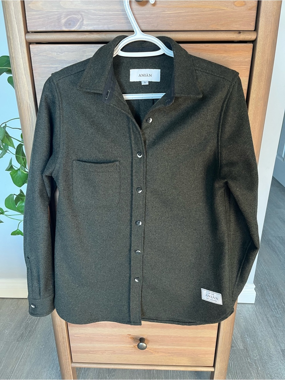 Anian Dark Olive Button-Front Wool-Blend Shirt Jacket